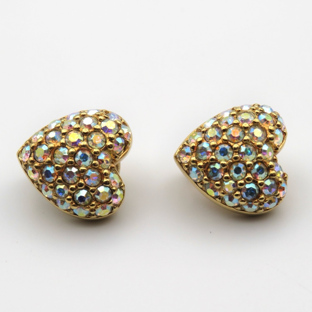 Swarovski Heart Shape AB Crystal Clip On Earrings 5/8”